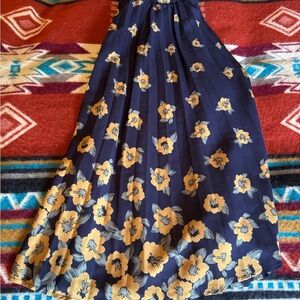 Blue and Gold Pleated Maxi Skirt for Casual Resort Wear